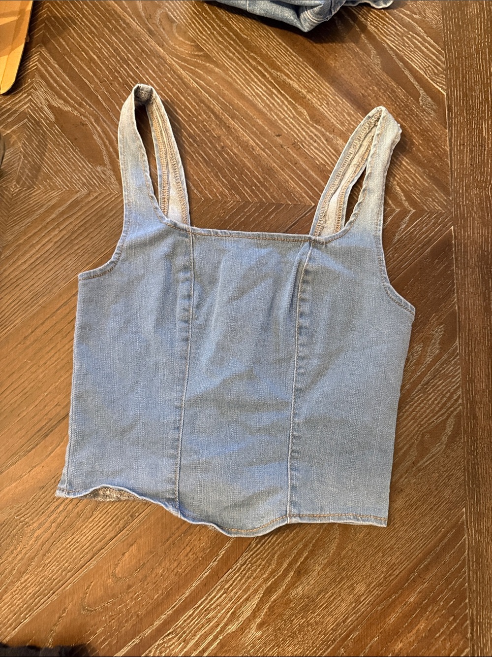Denim Square-Neck Tank Top - Light Blue